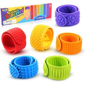 Fidget Toys Slap Bracelets: Textured Silicone Sensory Toys for Kids, Autism Calming Sensory Toy for Special Needs, Wearable Stress Fidgets for Adults Office Desk, Travel Classroom Must Haves 6 Pack