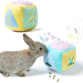 Large Rabbit Foraging Toy with Bell, Washable Puzzle Feed Game Rabbit Toy for Bunnies Boredom, Snuffle Ball Treat Dispenser Exercise Bunny Enrichment Toys, Bunny Toys for Indoor Bunnies(Random Color)