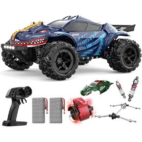 DEERC 9308E 1:16 All Terrain Fast RC Monster Truck 40 KPH for Boys age 8-12,4WD High Speed RC Dinosaur Truck,2.4Ghz Off-Road Remote Control Cars with 2 Batteries 2 car shell, Toy Vehicle Gift for Kids