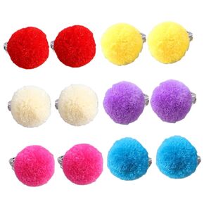 Non Piercing Girls Earrings 6 Pack of Pom Pom Ear Clips Fur Earrings for Dress-up Parties