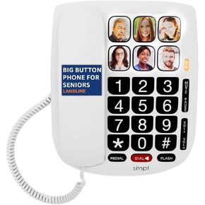 SMPL Hands-Free Dial Corded Phone with Photo Memory, One-Touch Dialing, Large Buttons, Flashing Alerts - For Seniors, Hearing Impaired