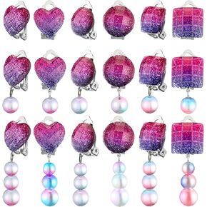 Skyley 9 Bairs Girls Clip on Accore Tryend Princess Play Motrings Jewelry Set