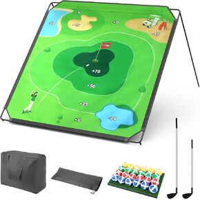 Portable Golf Chipping Game Set for Dads & Junior Golfers - Indoor, Outdoor Backyard & Lawn Fun with 24 Velcro Balls, Putting Mat, 2 Putter & Carry Bag - Easy Setup Family Golf Gifts