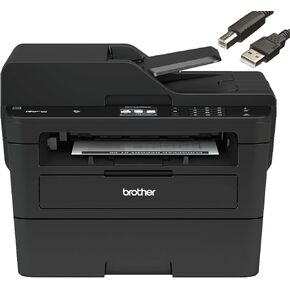 Brother MFC-L2750DW طابعة ليزر أحادية اللون مع الطباعة اللاسلكية ذات التلقائيين على الوجهين ونسخة المسح الضوئي المطبوعة ، 2400 × 600 نقطة في البوصة ، 36PPM ، 250 ورقة ، تعمل مع Alexa ، حزمة مع كابل الطابعة الفقي