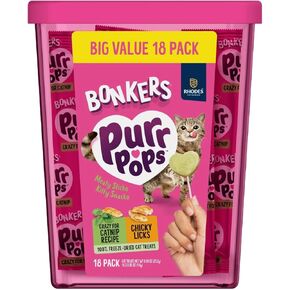 Bonkers Purrpops Freeze-Dried Cat Treats, Catnip and Chicken Flavors, 18 Count Value Pack