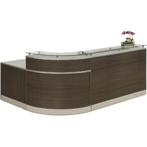 NBF L Shaped Modern Reception Desk with Counter - 79" W x 63" D Retail Checkout Counter - Curved Front Desk Reception Counter - Countertop Welcome Desk for Office Lobby Salon Store (Driftwood)