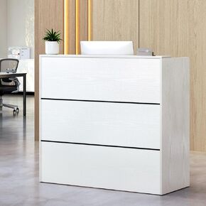 TC-HOMENY Reception Desk Counter Table, 48'' White Reception Desk Retail Counter Modern with Cable Grommet，Beauty Salon, for Home Office(48" L x 20" W x 43" H)