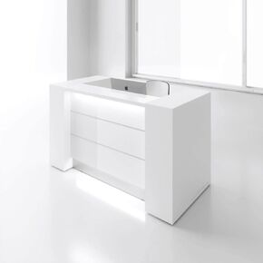 "N/A" Valde Straight Reception Desk with Storages, High Gloss White + White
