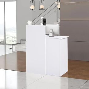 Reception Desk with Counter,Small Front Desk with Two Lockable Drawers,Cable Management Holes,Counter Table for Salon Lobby Office Home