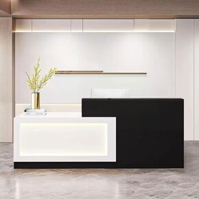 Reception Desk with Counter Modern Receptionist Desk with LED Light Front Table Salon Checkout Table for Office White Black Left 160cm/63inch