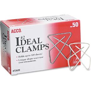 Acco 72620 Ideal Butterfly Clamps, Small, 100 Sheet Cap, Smooth Silver, 50/BX