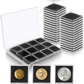 60 PCS Acrylic Coin Collection Cases with Sponges, 5 Sizes Coin Holders for All Coins, 20/25/30/35/40 mm Adjustable Coin Protectors for All Coins for Award Ceremonies, Business Presents