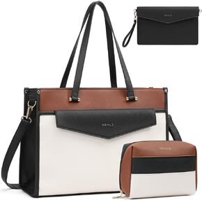 Keyli 3pcs Laptop Bag for Women 15.6 Inch Leather Work Tote Bags Professional Business Office Computer Shoulder Briefcase