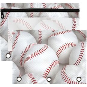 Group of Baseballs Pencil Pouch for 3 Ring Binder Pockets Clear Window Pencil Bag with Smooth Zipper Pencil Case for Organization Office Supplies Cosmetics 2 Pack