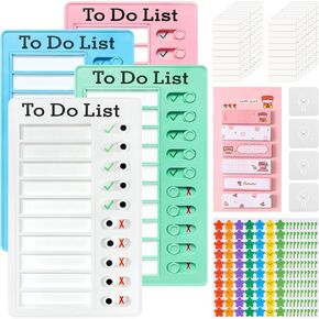 JIURUN 4 Pcs Chore Chart for Kids,Sliding Routine Chart, Checklist Board with 20 Detachable Cardstock,Reusable to Do List Board for Home Routine Planning(Multicolored)