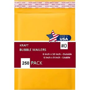 250 PC #0 6x10 Inches 250 Pack Inches Kraft Bubble Mailers Yellow Shipping Padded Envelopes Self Seal Waterproof Cushion Envelopes