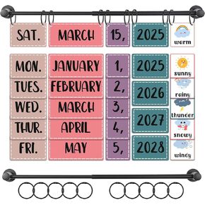 Elfcool Flip Calendar for Classroom Calendar Bulletin Board Set with Adjustable Magnetic Rod & 60 Date Cards for School Classroom Decor Supplies (Rainbow)