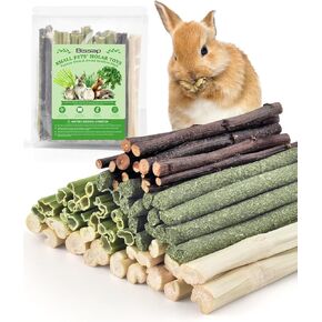 Bissap 60 PCS Rabbit Chew Sticks, Sweet Bamboo Timothy Hay Chew Stick Papaya Stems Apple Branch Bunny Chews for Rabbit Hamster Chinchilla Guinea Pig Small Pet Natural Molar Treats