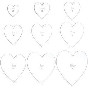 BENECREAT 9 Sizes Acrylic Sashiko Stencil, 0.7/1.2/1.5/2/ 2.3/2.7/3.1/3.5/3.9inch Heart Embroidery Tool Drawing Line Template for Hand Quilting and Embroidery