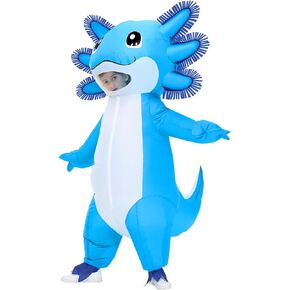 Stegosaurus Inflatable Axolotl Costume for Kids Halloween Kid Blow Up Costume Deluxe Blue Costumes for Girls Boys Cosplay Party