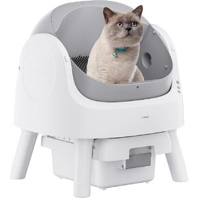 Self Cleaning Cat Litter Box, Open Top Litter Box for Multiple Cats, Automatic Cat Litter Box with Liners and Mat Included, Grey