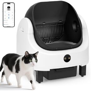 Cumrige Self Cleaning Litter Box,Open Top Design Automatic Cat Litter Box Self Cleaning for Multiple Cats with App Control Safety Protection,White & Black