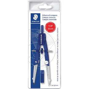 Staedtler بوصلة هندسية متقدمة للطلاب مكونة من قطعتين، أزرق، فضي
