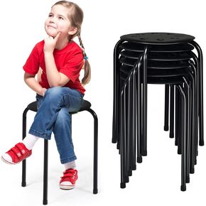 HONEY JOY 6 Pack Stackable Stool, 17.5" Kids Stacking Decoration Stool Set w/Metal Frame & Plastic Seat, Backless Round Flexible Seating for Children's Table, School, Classroom(6 Piece, Gray)