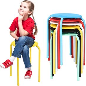 Honey Joy 6 Pack Stackable Stool ، 17.5 "أطفال يتراوحون براز زخرفة مجموعة مع إطار معدني ومقعد بلاستيكي ، مقاعد مرنة مستديرة عارية الظهر لطاولة الأطفال ، المدرسة ، الفصل الدراسي (6 قطع ، رمادي) in Saudi Arabia