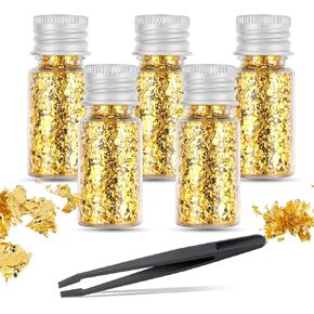 5 Bottles Gold Flakes for Resin Gold Leaf Foil Flake for Crafts Nail Art, DIY Candle Making, Greeting Cards, Sculpture, Album, Paintings, Picture Frames