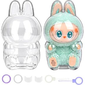 2-Pack Clear Protective Case Compatible with LABUBU Have a Seat,with Nylon Rope Buckle&Hard Box+Double-Sided Tape