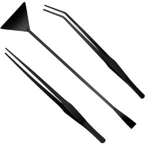 3Pcs Aquascaping Tools Kit, Long Stainless Steel Aquatic Plant Tweezers, Scrapers, Long Handle Feeder Tools for Fish Aquariums, Reptiles Snakes Lizard Gecko Spider and Bird (Black)