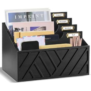 Rustic Mail Organizer Letter Sorter for Counter, Mail Holder Desktop File Organizer Holder, Countertop Desk Office Accessories for File Letter Paper Folder, White Wooden Desk Organizer