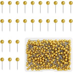 200 Pieces Map Push Pins, Small Round Head Marking Pins, Round Head Push Pin with Point Retro Metallic Color Beads Head Marking Pin (Gold)