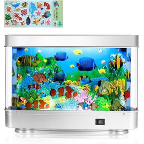 Fake Fish Tank Lamp, Aquarium Night Light with Virtual Marine Life Animations, Artificial Tropical Fish Decorative, Relaxing Ocean Scene Night Light Suitable for Everyone