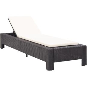 Sunbed with Cushion Black Poly Rattan 46234