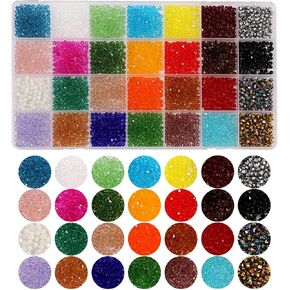 2800pcs Crystal Beads Jewelry Making Kit - 28 Color Electroplated Tapered Beads for Bracelet Making Kit 3mm Sparkly Crystal Beads Bracelet Necklace Making DIY Craft Creative Gifts for Adults & Women