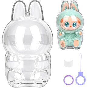 2-Pack Clear Protective Case Compatible with LABUBU Have a Seat,with Nylon Rope Buckle&Hard Box+Double-Sided Tape in Kuwait