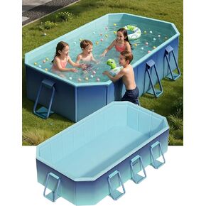 Foldable Pool for Kids Adults - Non-Inflatable Swimming Pools for Backyard Garden Outdoor Folding Collapsible Dog Above Ground Pool Kiddie Pool 100" X 65" X 21"