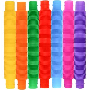 Fidget Pop Tube Toys for Kids and Adults, Multi-Color 7 Pack Pipe Stretch Toddler Sensory Learning Toys for Stress and Anxiety Relief