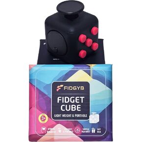 Cube Fidget Stress Relief Toy for Adults & Kids, Smooth, Quiet Sensory Toy for Anxiety, Focus & ADHD Idea[Black_Red]