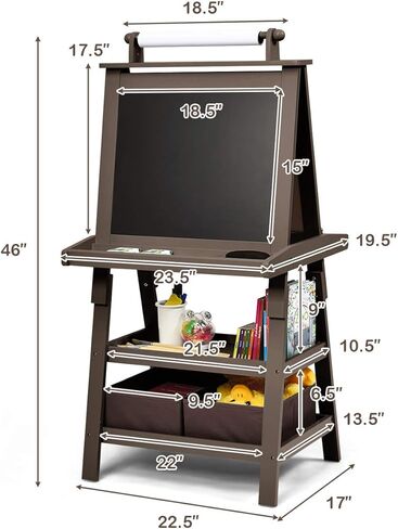 Costzon Kids Art Easel ، 3 في 1 لوحة مزدوجة على الوجهين مع لوحة بيضاء مغناطيسية ، لفة الطباشير والورق ، رف تخزين ثنائي المستوى وصناديق 2 ، دافئة للأطفال ، الأطفال الصغار ، هدية للبنين ، الفتيات in Kuwait
