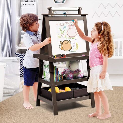 Costzon Kids Art Easel ، 3 في 1 لوحة مزدوجة على الوجهين مع لوحة بيضاء مغناطيسية ، لفة الطباشير والورق ، رف تخزين ثنائي المستوى وصناديق 2 ، دافئة للأطفال ، الأطفال الصغار ، هدية للبنين ، الفتيات in Kuwait