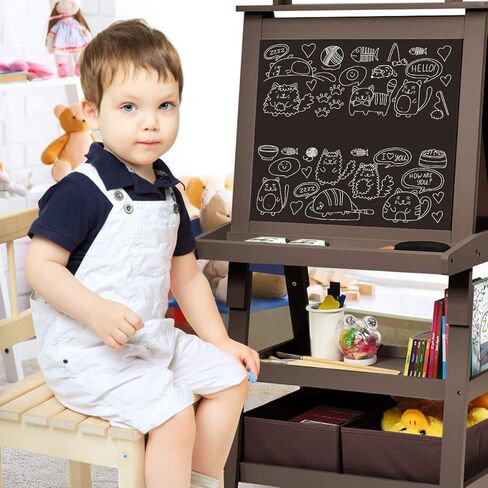 Costzon Kids Art Easel ، 3 في 1 لوحة مزدوجة على الوجهين مع لوحة بيضاء مغناطيسية ، لفة الطباشير والورق ، رف تخزين ثنائي المستوى وصناديق 2 ، دافئة للأطفال ، الأطفال الصغار ، هدية للبنين ، الفتيات in Kuwait