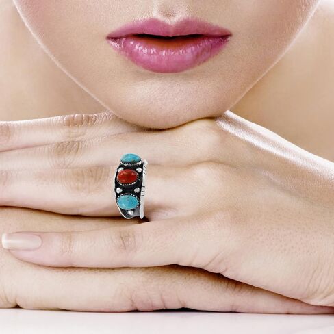 Turquoise Ring Sterling Silver 925 for Men Genuine Gemstones Size 9 to 13 in Kuwait