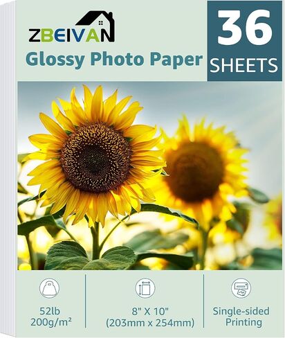 Zbeivan 8x10 Photo Paper ، ورقات صور لامعة 36 ورقة ، 8 × 10 ورقة صور طابعة Inkjet لـ Dye Ink ، 200 GSM in Kuwait