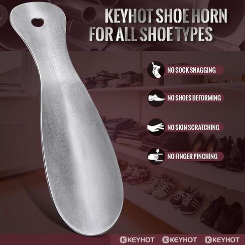 KEYHOT Metal Shoe Horn Small -7.5 Inch Mini Shoehorn -Stainless Steel Shoe Spoon Short for Seniors Kids (Black) in Saudi Arabia