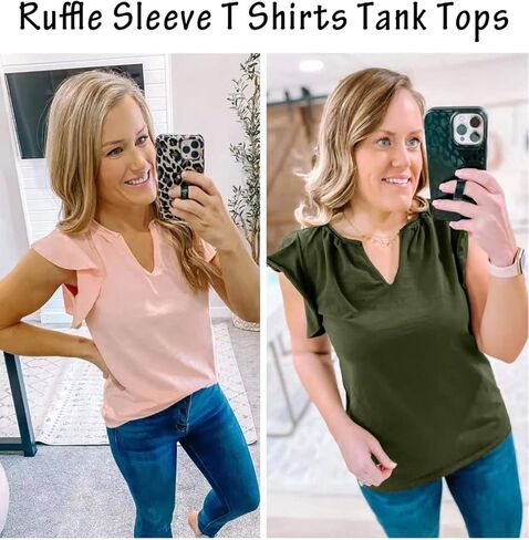 قمصان Kikula النسائية الصيفية اللطيفة العصرية ذات الأكمام القصيرة والرقبة على شكل حرف V، ملابس كاجوال أنيقة in Kuwait