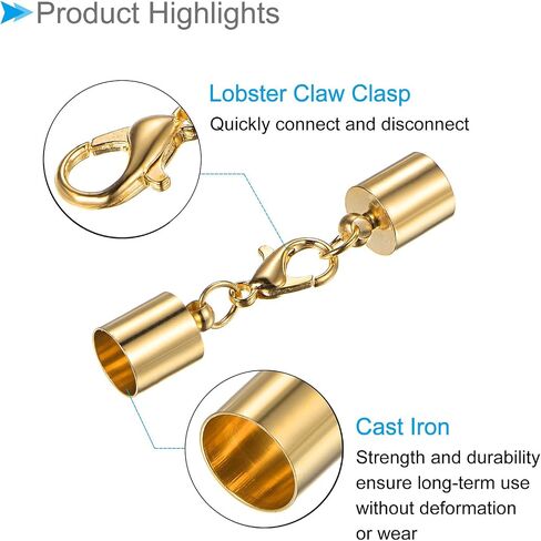 Leather Cord End Cap with Lobster Claw Clasps, 7.5mm ID, Jewelry Connector Findings Rose Gold Tone - (Applications: for Bracelets Necklaces), 5-Pieces in Saudi Arabia