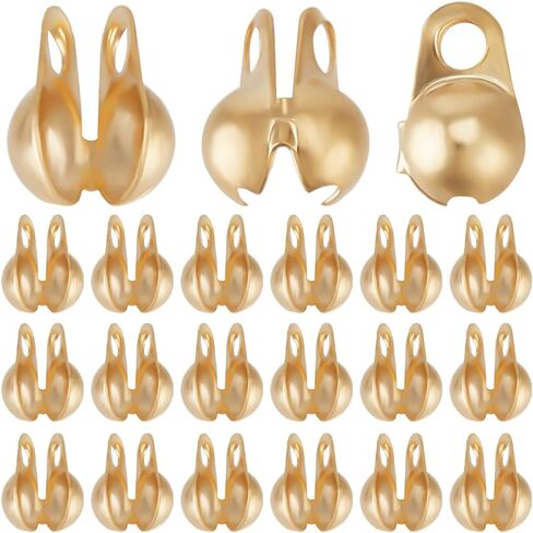 Beebeecraft 1 Box 300Pcs Open Bead Tips 18K Gold Plated 304 Stainless Steel Clamshell Knot Cover Crimp Fold-Over Calotte Ends Caps for Jewellery Making DIY Crafts in Kuwait